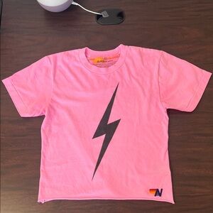 Aviator Nation Pink Tee with Black Bolt